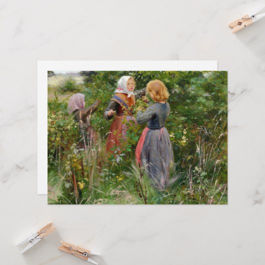 Drie meisjes plukken bramen kaart (Voorkant / Achterkant in situ)