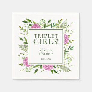Drie meisjes Roze Hortensia Meisje Baby Shower Servet