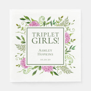 Drie meisjes Roze Hortensia Meisje Baby Shower Servet