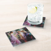 Drie meisjes spelen in een tuin glazen onderzetter (Schuin)