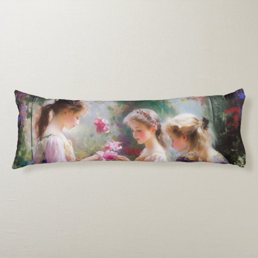 Drie meisjes spelen in een tuin lichaamskussen (Voorkant)