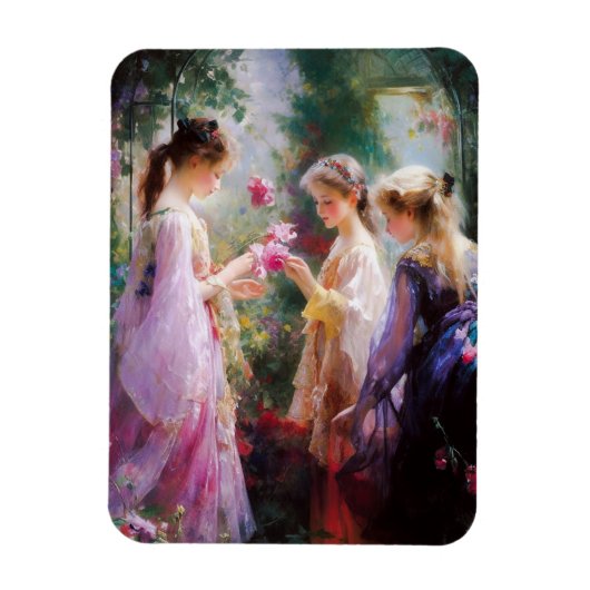 Drie meisjes spelen in een tuin magneet (Verticaal)