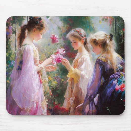 Drie meisjes spelen in een tuin muismat (Voorkant)
