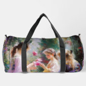 Drie meisjes spelen in een tuin plunjezak (Achterkant)