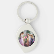 Drie meisjes spelen in een tuin