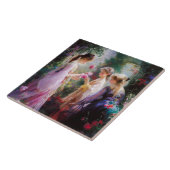 Drie meisjes spelen in een tuin tegeltje (Zijkant)