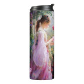 Drie meisjes spelen in een tuin thermosbeker (Gedraaid links)