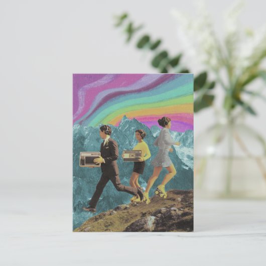 Drie mensen op de berg Surreal Radio Schaatsen Briefkaart (Staand voorkant)