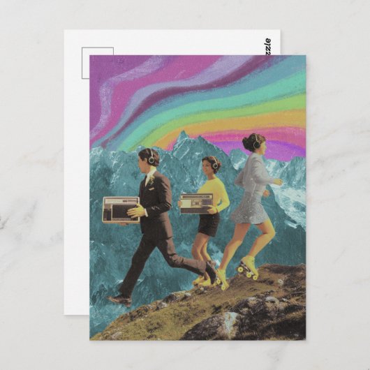Drie mensen op de berg Surreal Radio Schaatsen Briefkaart (Voorkant / Achterkant)