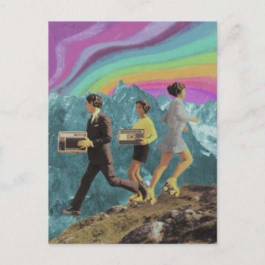 Drie mensen op de berg Surreal Radio Schaatsen Briefkaart (Voorkant)