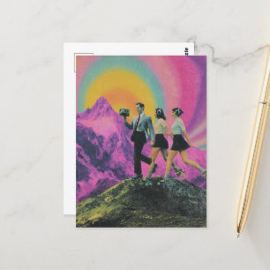 Drie mensen schaatsen op de Mountain Ridge Surreal Briefkaart
