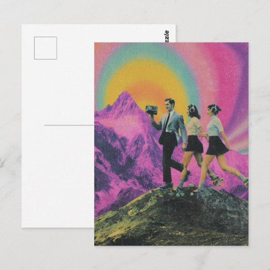 Drie mensen schaatsen op de Mountain Ridge Surreal Briefkaart (Voorkant / Achterkant)