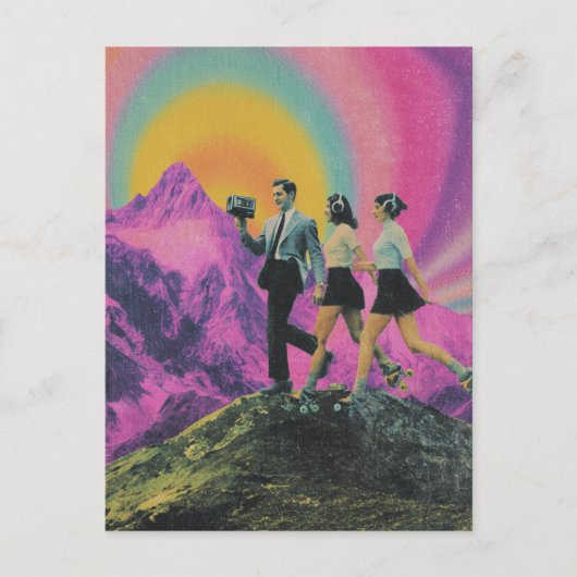 Drie mensen schaatsen op de Mountain Ridge Surreal Briefkaart (Voorkant)