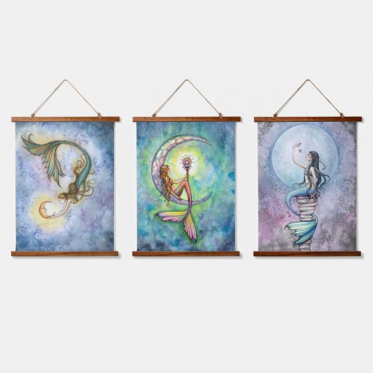 Drie Mermaids Kunstwerk van Molly Harrison Hangend Wandkleed (Driedubbel)