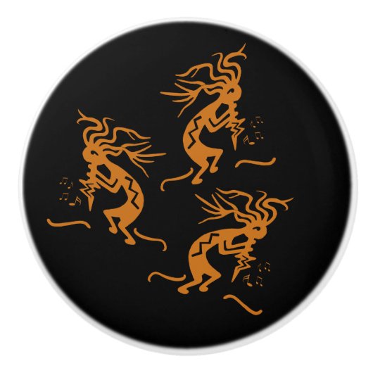 Drie Merrymaker Dancing Kokopelli Musicians Keramische Knop (Voorkant)