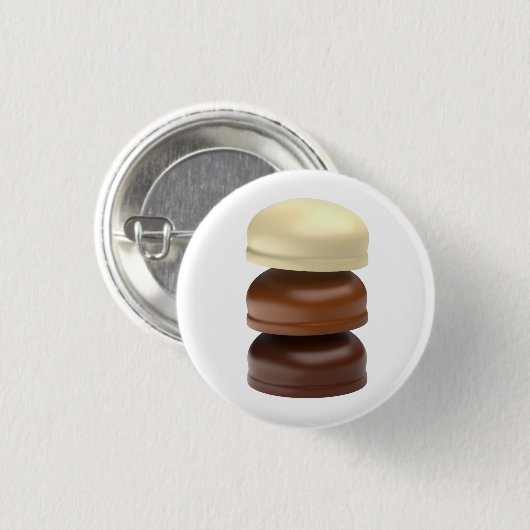 Drie met chocolade omhulde marshmallows ronde button 3,2 cm (Voorkant /achterkant)