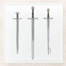 Drie middeleeuwse zwaarden 2016 glazen onderzetter