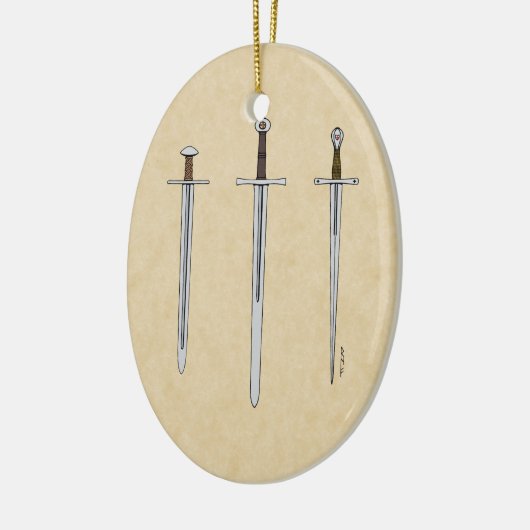 Drie middeleeuwse zwaarden 2016 keramisch ornament (Links)
