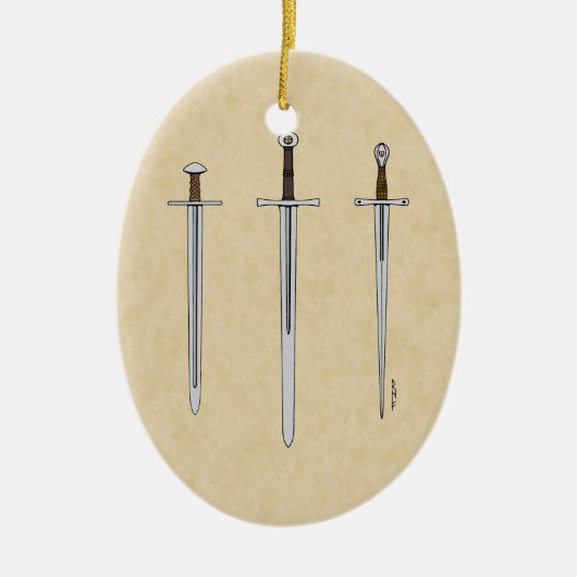 Drie middeleeuwse zwaarden 2016 keramisch ornament (Voorkant)