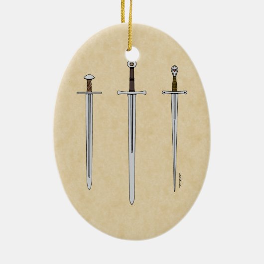 Drie middeleeuwse zwaarden 2016 keramisch ornament (Achterkant)
