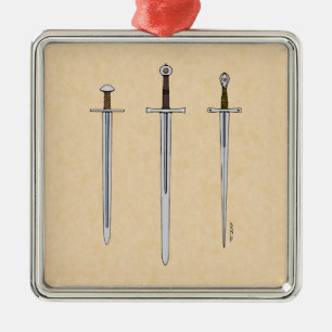 Drie middeleeuwse zwaarden 2016 metalen ornament