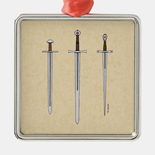 Drie middeleeuwse zwaarden 2016 metalen ornament (Voorkant)