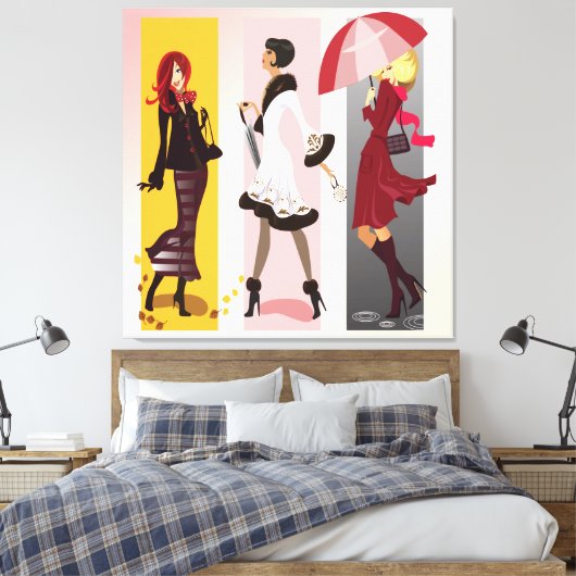 Drie Mode Modellen 2 Ingepakt Canvas (Insitu (Slaapkamer))