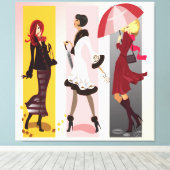 Drie Mode Modellen 2 Ingepakt Canvas (Insitu (Houten vloer))