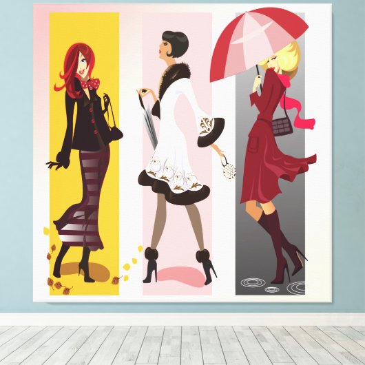 Drie Mode Modellen 2 Ingepakt Canvas (Insitu (Houten vloer))