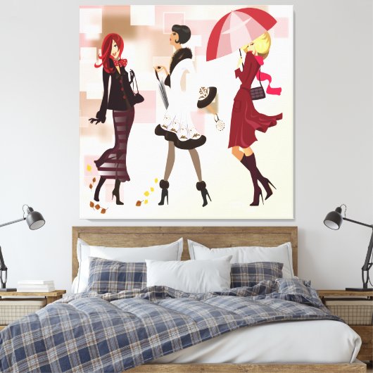 Drie Mode Modellen Ingepakt Canvas (Insitu (Slaapkamer))