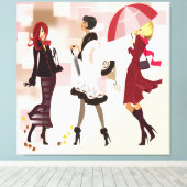 Drie Mode Modellen Ingepakt Canvas (Insitu (Houten vloer))