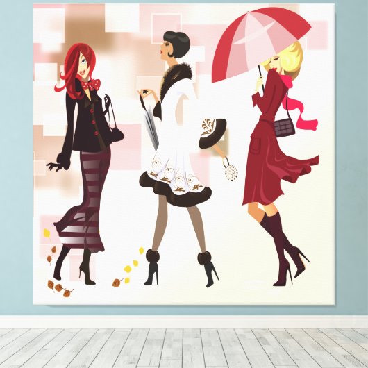 Drie Mode Modellen Ingepakt Canvas Afdruk (Insitu (Houten vloer))