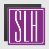 Drie moderne hoofdletters monogram | Wit & Paars Magnetische Uitnodiging (Voorkant / Achterkant)