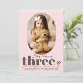 Drie moderne minimale foto 3e verjaardag roze kaart (Staand voorkant)