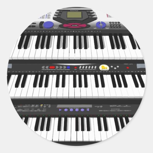 Drie moderne toetsenborden: Synthesizers: Ronde Sticker (Voorkant)