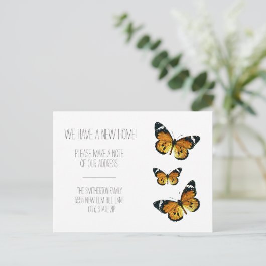 Drie Monarch Butterflies Moving Announding Briefkaart (Staand voorkant)