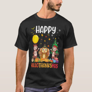 Drie Monkey Dabbing Samen met Happy Hallot T-shirt