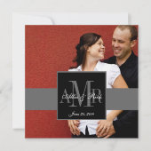 Drie Monogram Couple Photo Wedding Invitation Kaart (Voorkant)