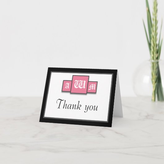 Drie-monogram roze moderne bedankkaartjes bedankkaart (Voorkant)