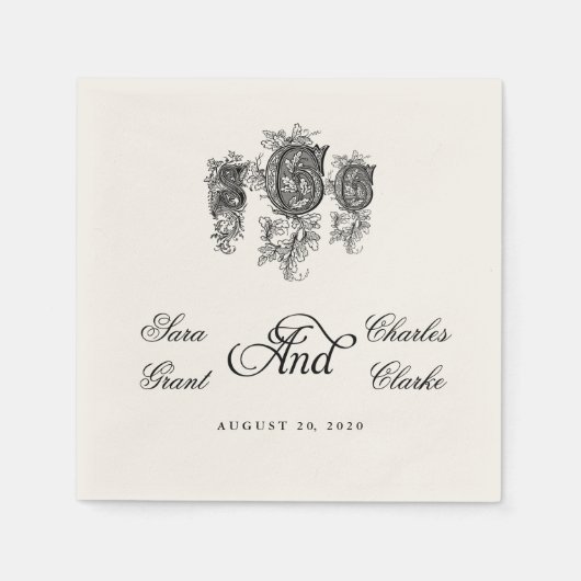  Drie Monogram SCC Bruiloftspapier servetten (Voorkant)