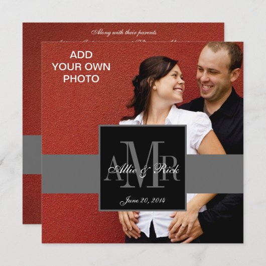 Drie Monogrammen met Photo Wedding Invitting Kaart (Voorkant / Achterkant)