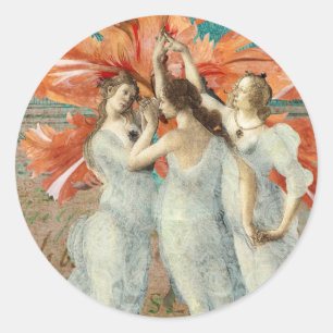 Drie mooie digitale kunst voor dames ronde sticker