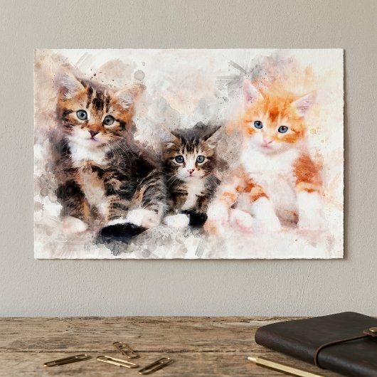 Drie mooie en schattige katjes aquarel poster