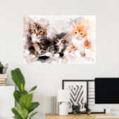 Drie mooie en schattige katjes aquarel poster (Thuiskantoor)