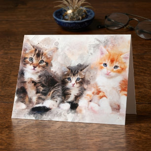 Drie mooie en schattige katjes waterverf bedankkaart