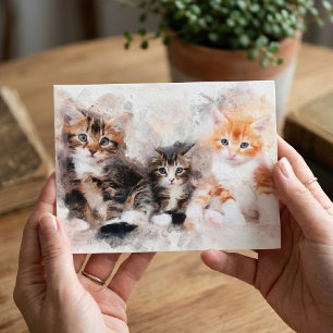 Drie mooie en schattige katjes waterverf briefkaart
