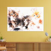 Drie mooie en schattige katjes waterverf canvas afdruk (Insitu (Woonkamer))