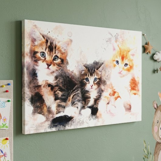 Drie mooie en schattige katjes waterverf canvas afdruk