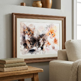 Drie mooie en schattige katjes waterverf foto afdruk