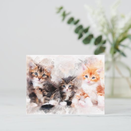 Drie mooie en schattige kittens waterverf briefkaart (Staand voorkant)